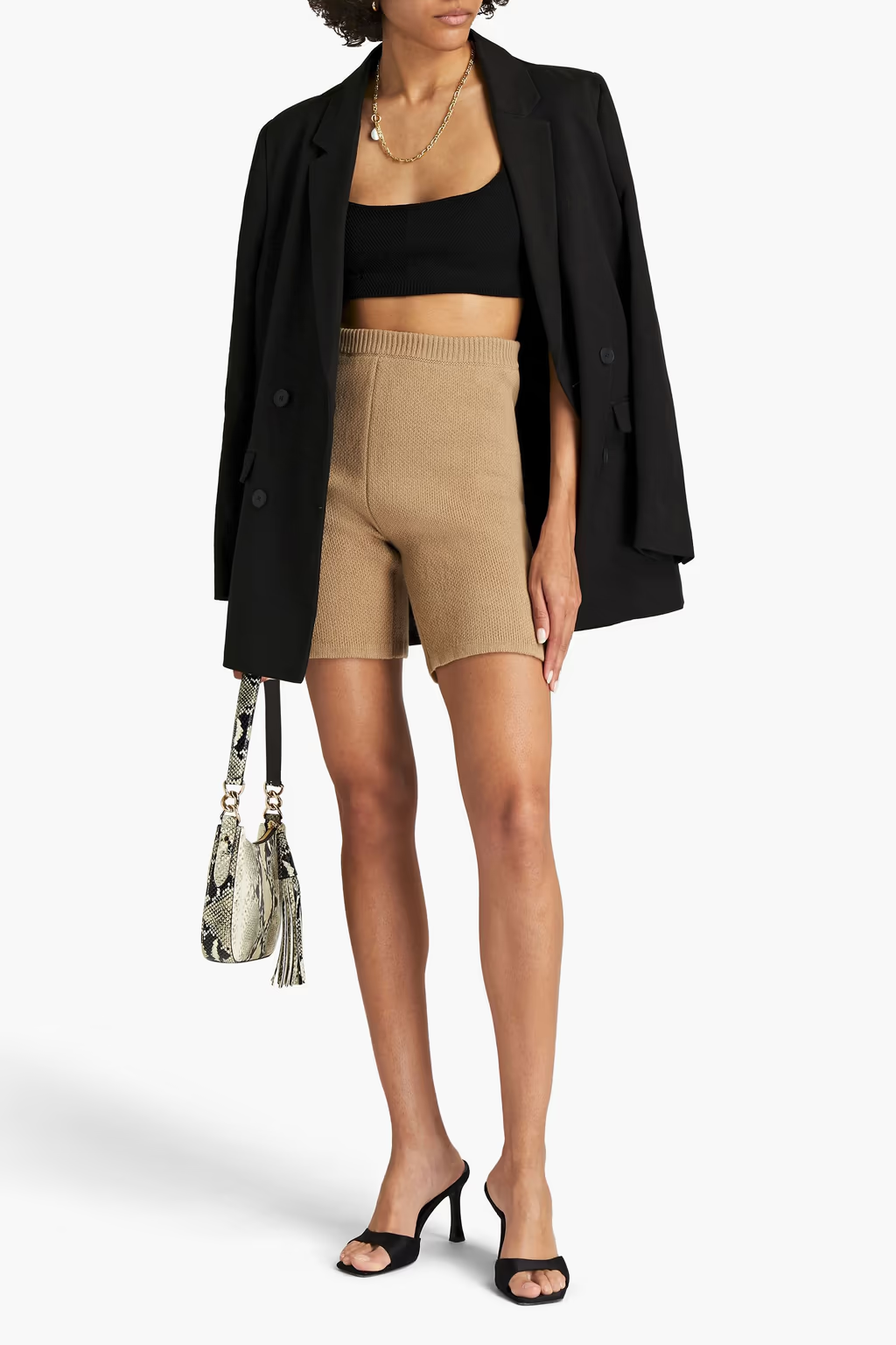 Knit Fitted High Rise Wool Rib Trim Cycle Shorts