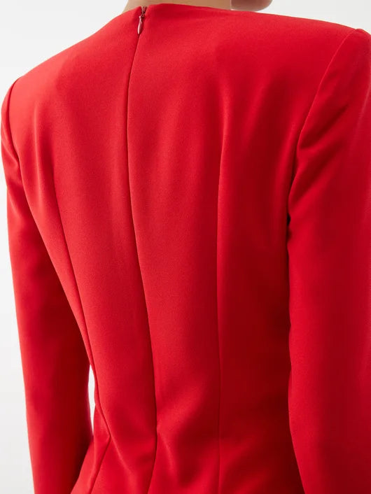 Monot Red Keyhole Cut Out Front Long Sleeve Evening Gown - House Of Huntington