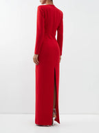 Monot Red Keyhole Cut Out Front Long Sleeve Evening Gown - House Of Huntington