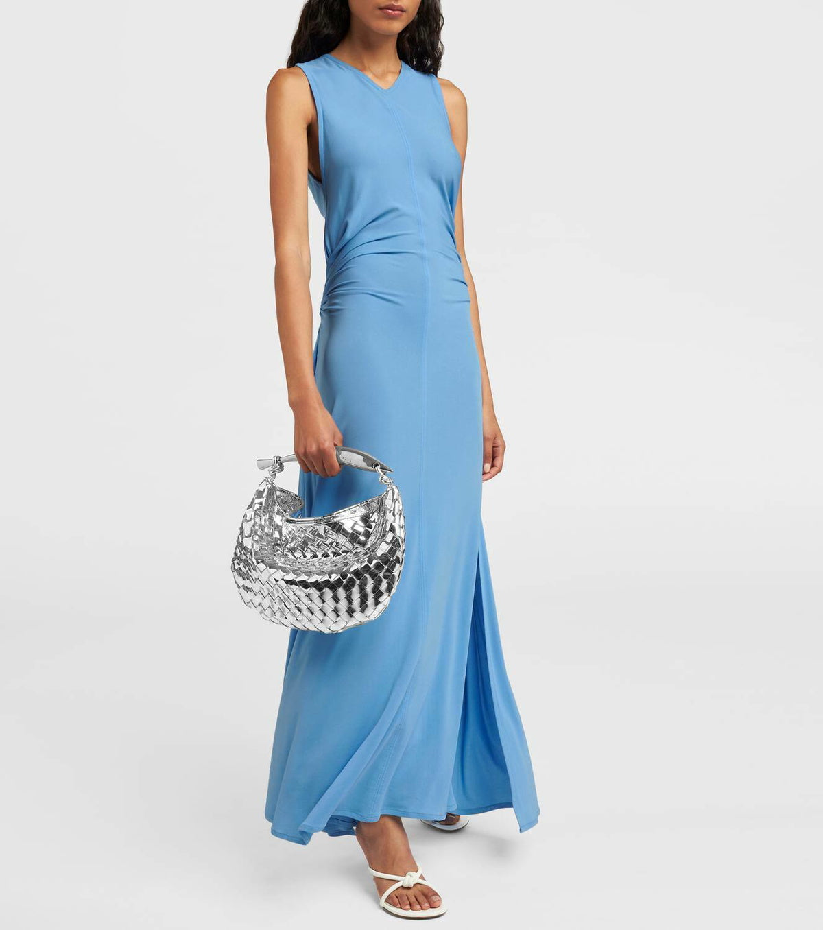 Bottega Veneta Light Blue Ring-detail Jersey Maxi Dress