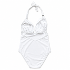 White swimsuit with halter top on a white background