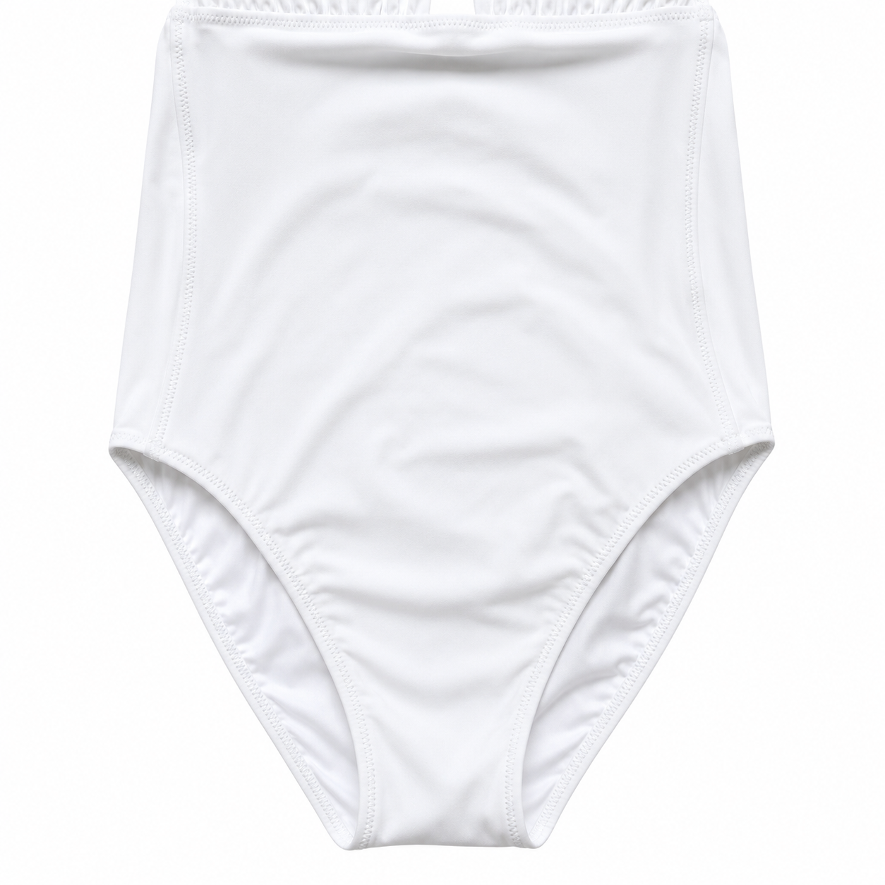 White high-waisted bikini bottom on a white background