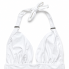 White bikini top with a halter neck design on a white background