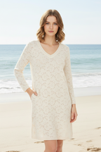 Pain De Sucre Foam White French Lace Long Sleeve Coverup Beach Dress in Whitney