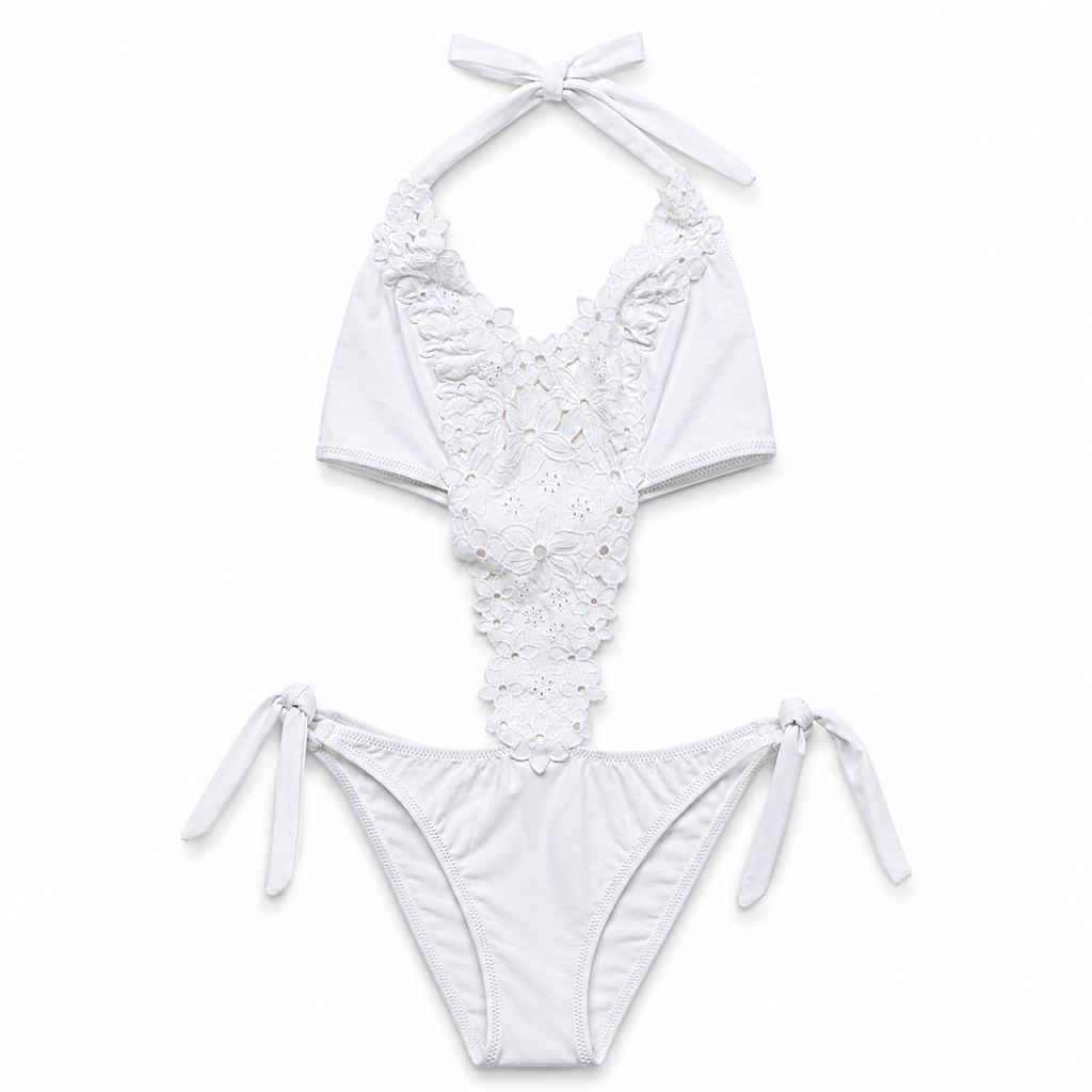 White lace bikini set on a white background
