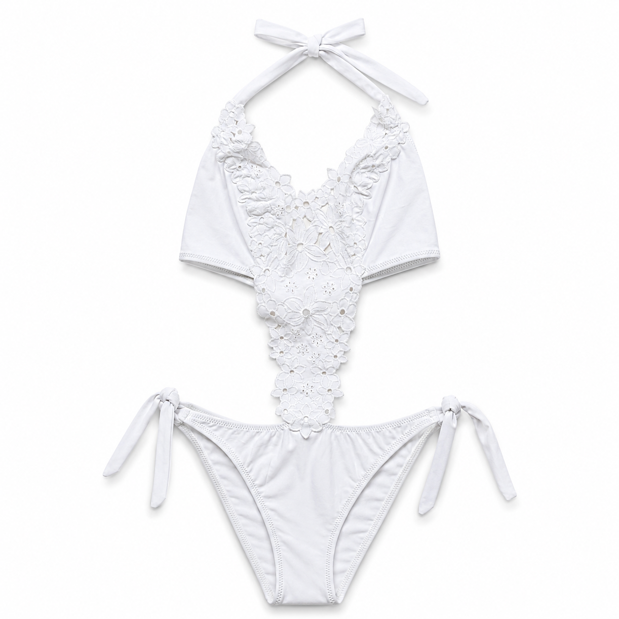 White lace bikini set on a white background