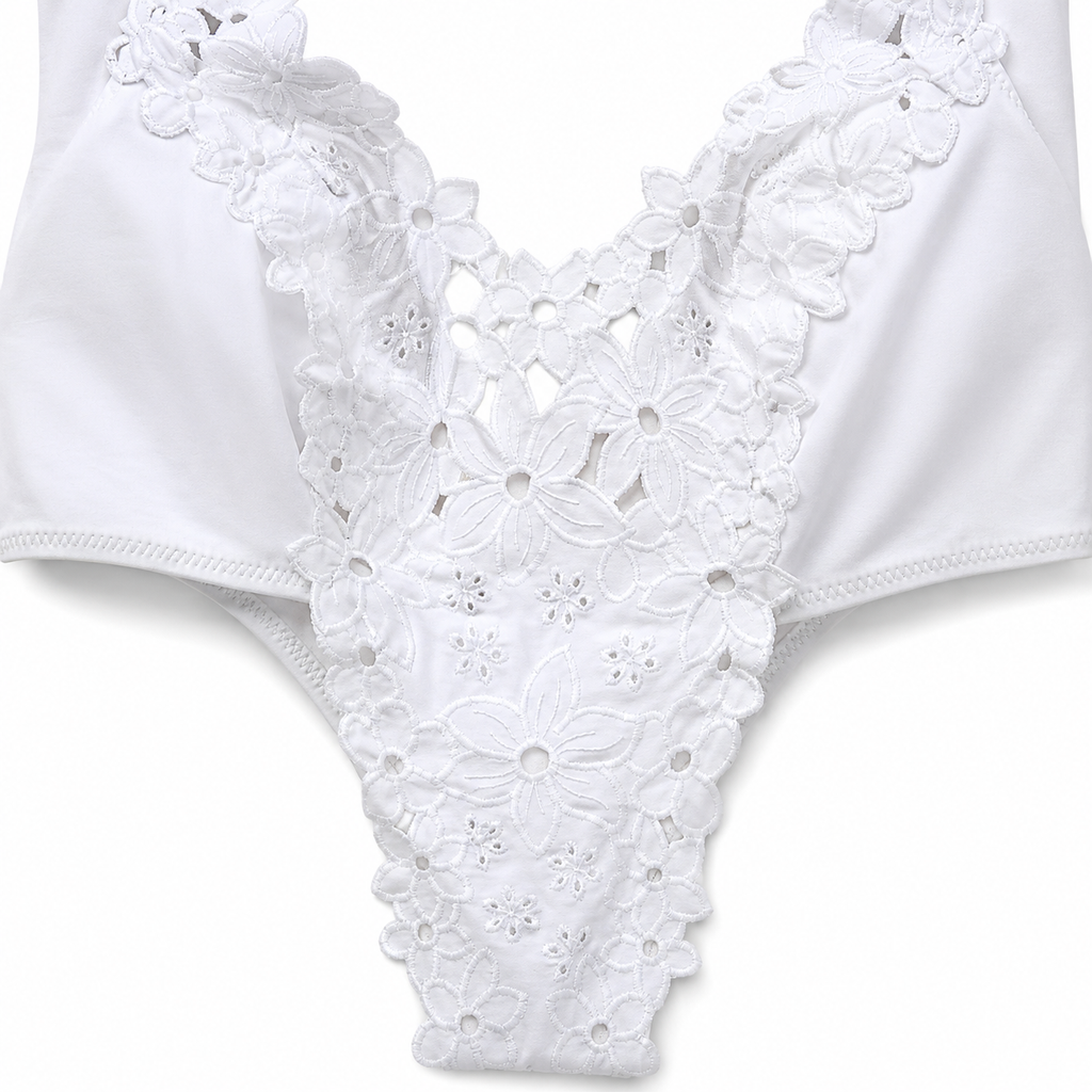 White lace lingerie set on a white background