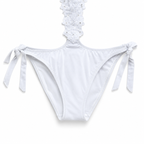 White bikini bottom with lace detailing and tie sides on a white background