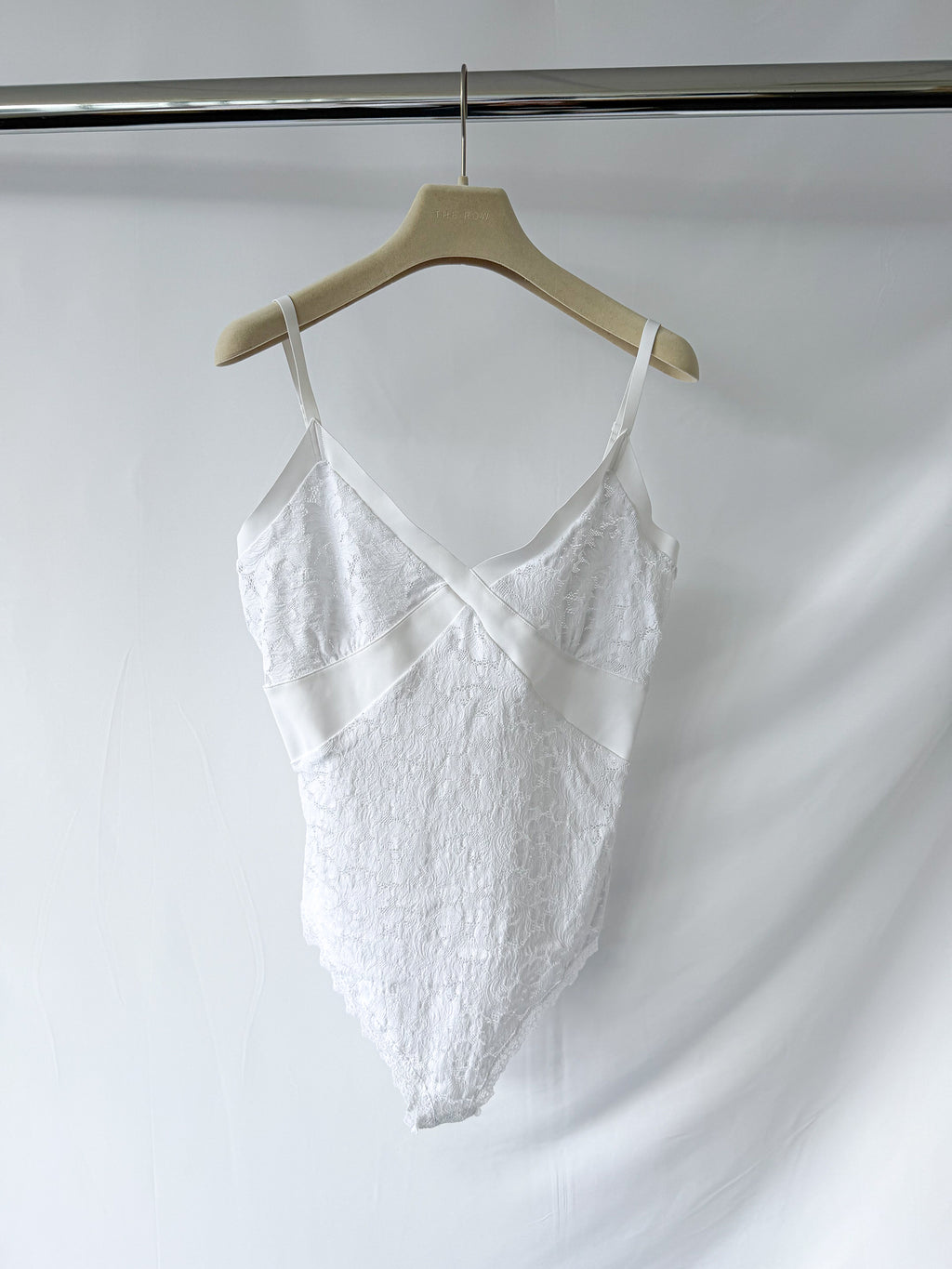 Pain De Sucre White Lace Camisole Thong Bodysuit Top in Alona