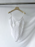 Pain De Sucre White Lace Camisole Thong Bodysuit Top in Alona