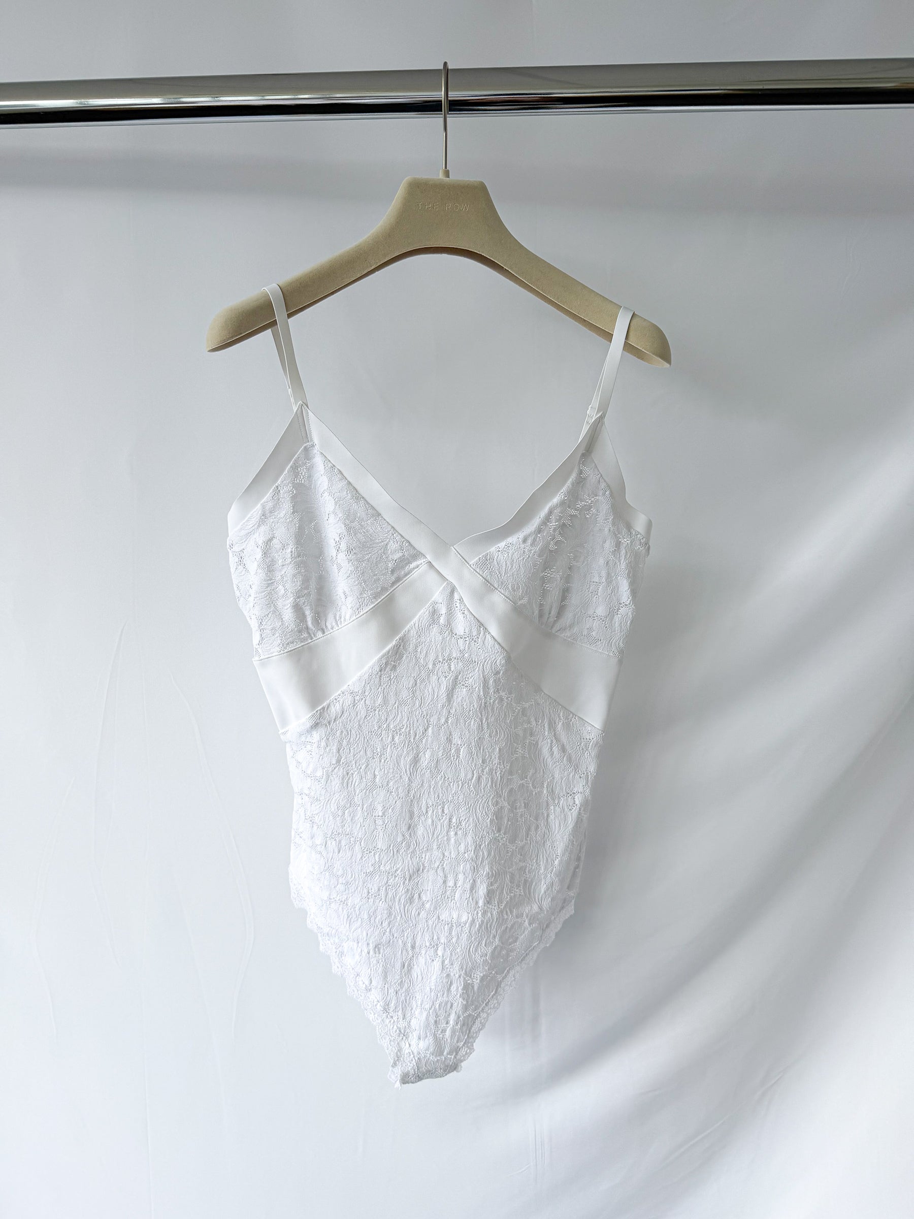 Pain De Sucre White Lace Camisole Thong Bodysuit Top in Alona