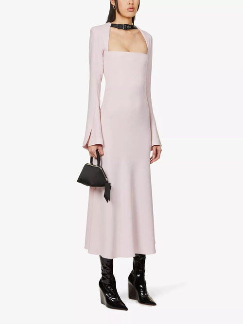 16ARLINGTON Leith Leather Buckle Detail Strap Pink Midi Dress - House Of Huntington