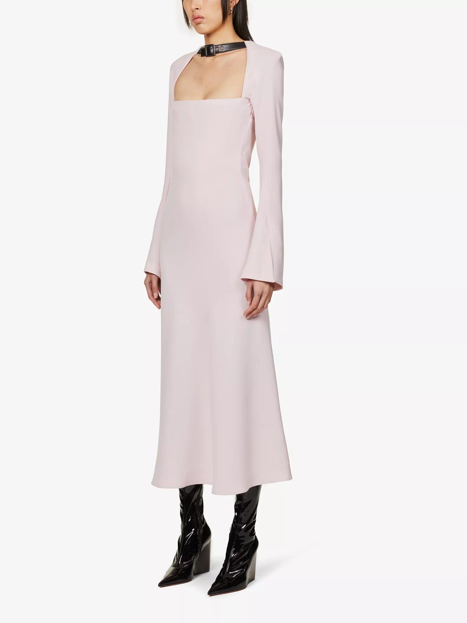 16ARLINGTON Leith Leather Buckle Detail Strap Pink Midi Dress - House Of Huntington