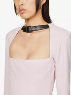 16ARLINGTON Leith Leather Buckle Detail Strap Pink Midi Dress - House Of Huntington