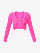JACQUEMUS La Maille Neve Logo Pin Fluffy Pink Cropped Long Sleeve Top - House Of Huntington