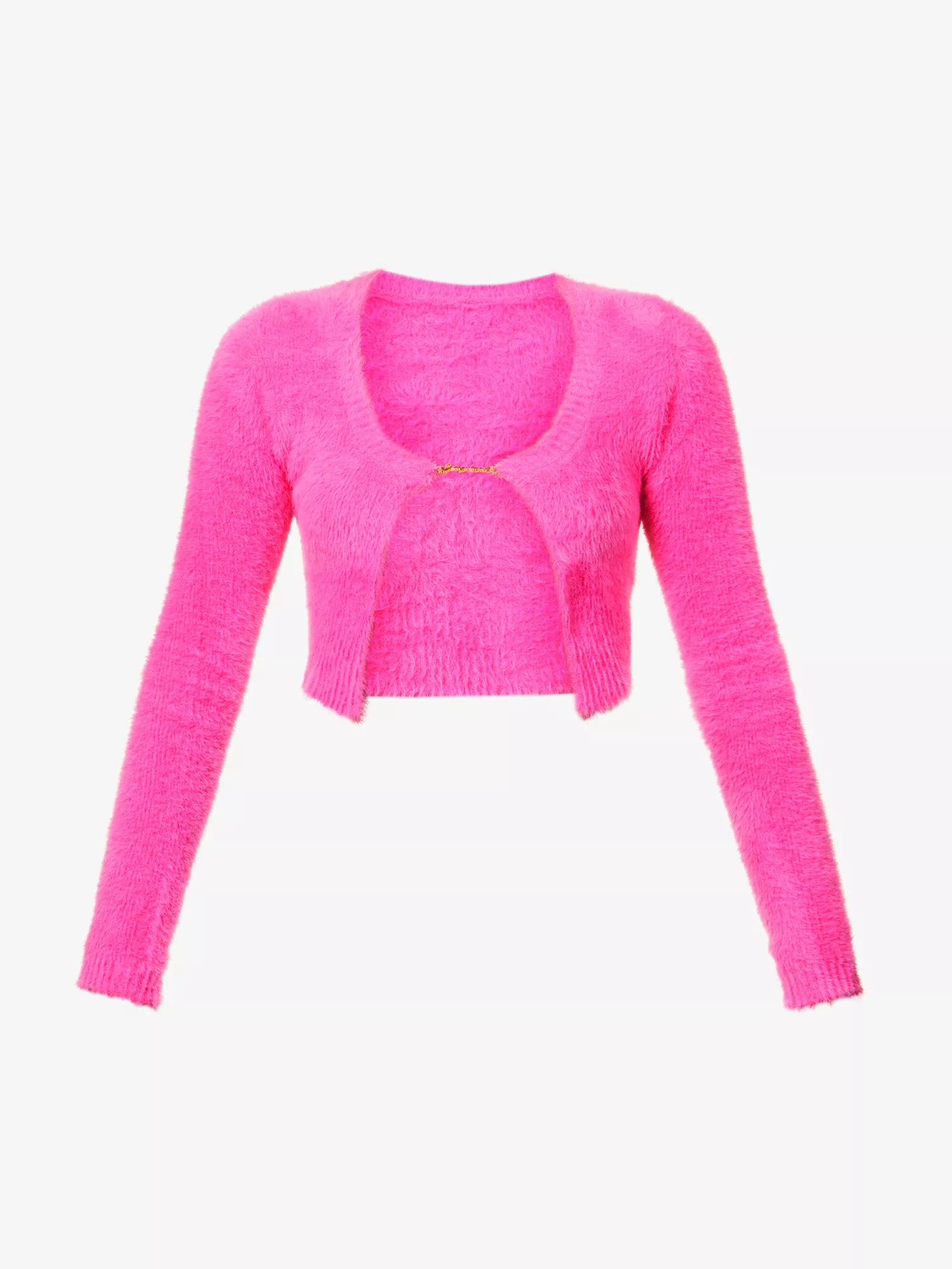La Maille Neve Logo Pin Fluffy Cropped Long Sleeve Top