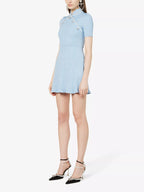 ZELFPORTRET Crystal verfraaid Mandarijn kraag ribgebreide blauwe mini-jurk