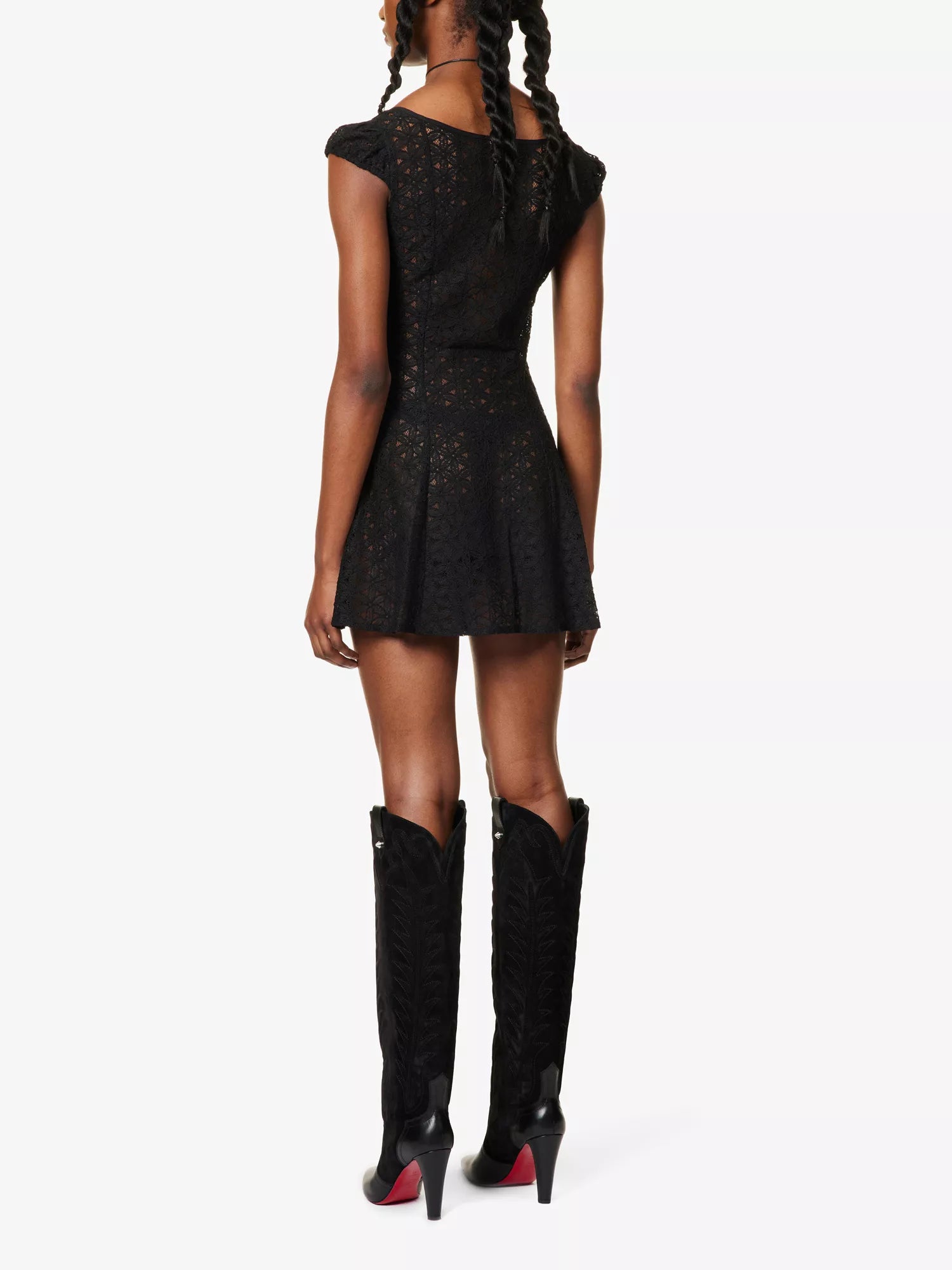 MIRROR PALAIS Maria Scoop-Neck Lace Black Mini Dress - House Of Huntington