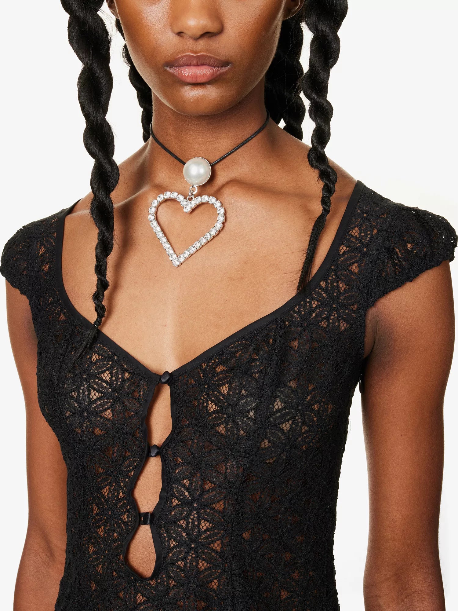 MIRROR PALAIS Maria Scoop-Neck Lace Black Mini Dress - House Of Huntington