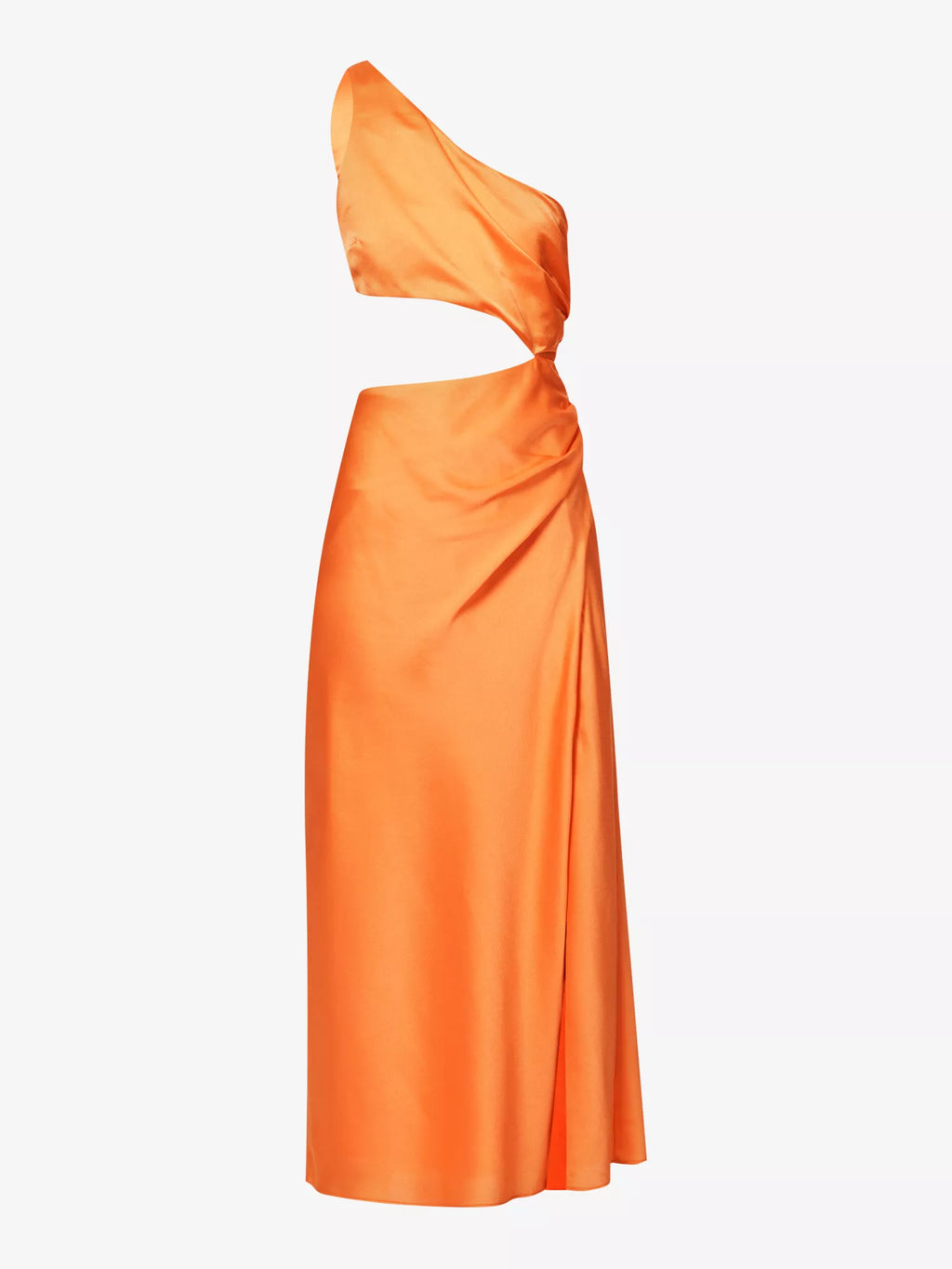 SAN SLOANE Nefeli One-Shoulder Cut-Out Satin Midi Orange Dress - House Of Huntington