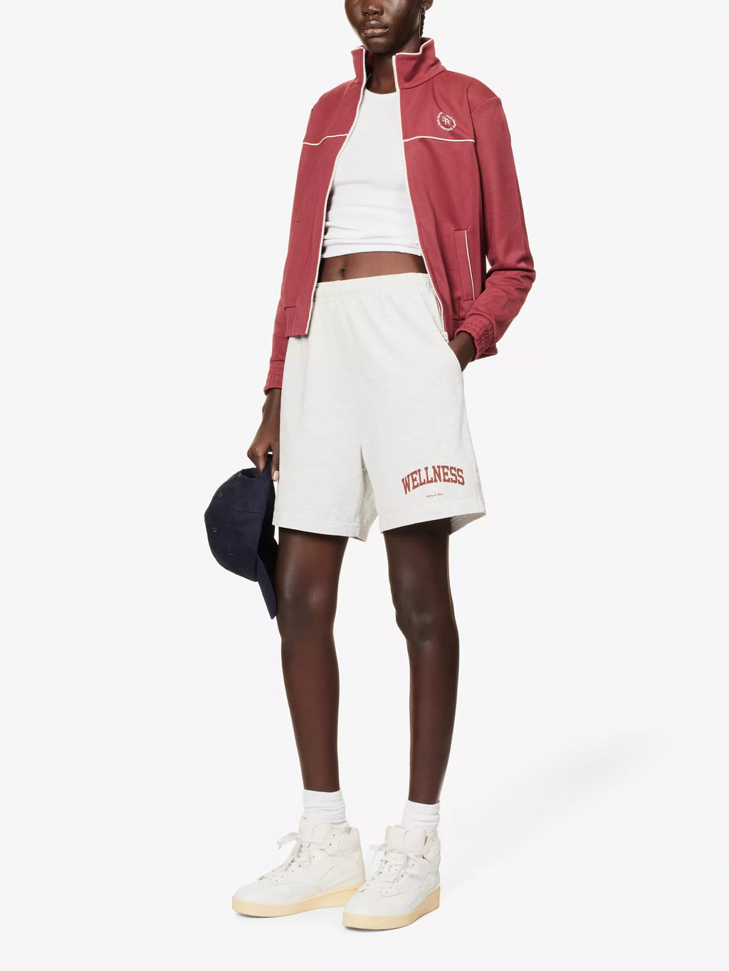 SPORTY & RICH Wellness Slogan Print Marl Grey 80s Style Athleisure Shorts - House Of Huntington