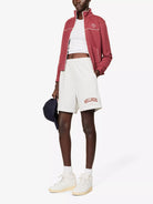 SPORTY & RICH Wellness Slogan Print Marl Grey 80s Style Athleisure Shorts - House Of Huntington