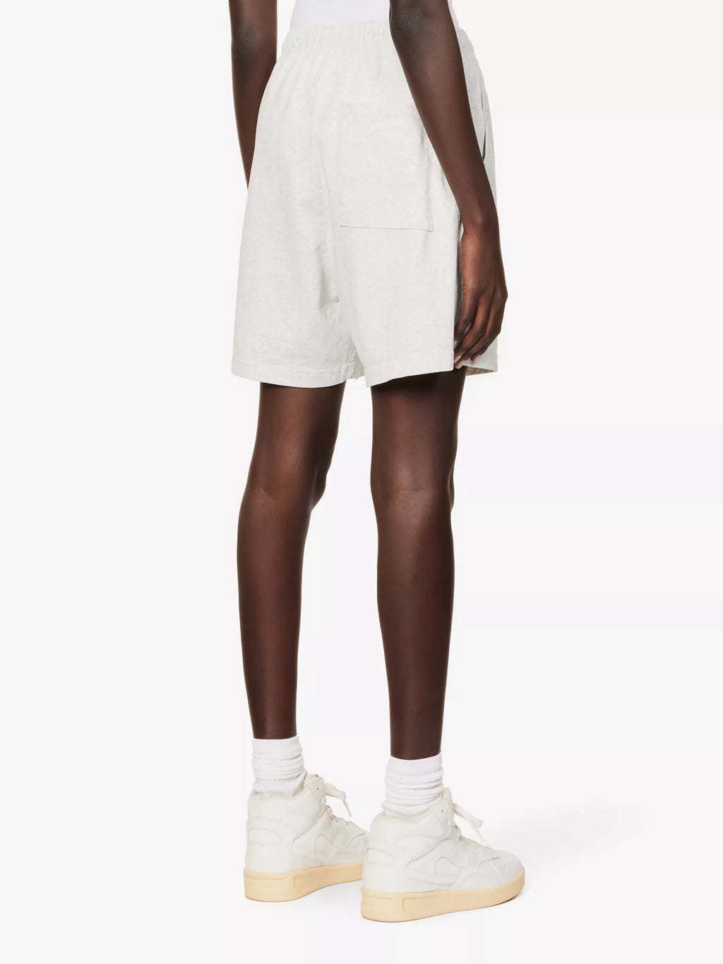 SPORTY & RICH Wellness Slogan Print Marl Grey 80s Style Athleisure Shorts - House Of Huntington