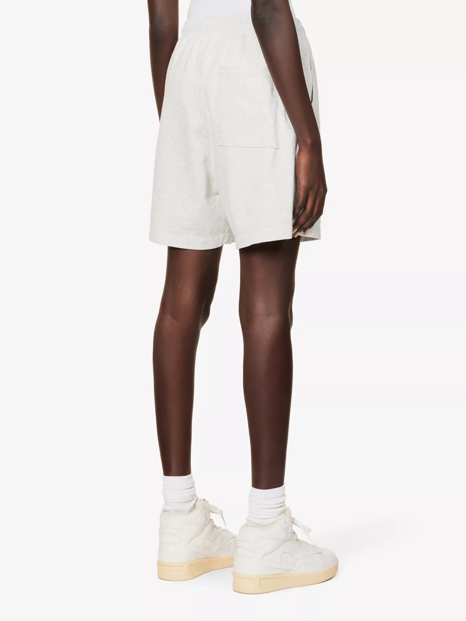 SPORTY & RICH Wellness Slogan Print Marl Grey 80s Style Athleisure Shorts - House Of Huntington