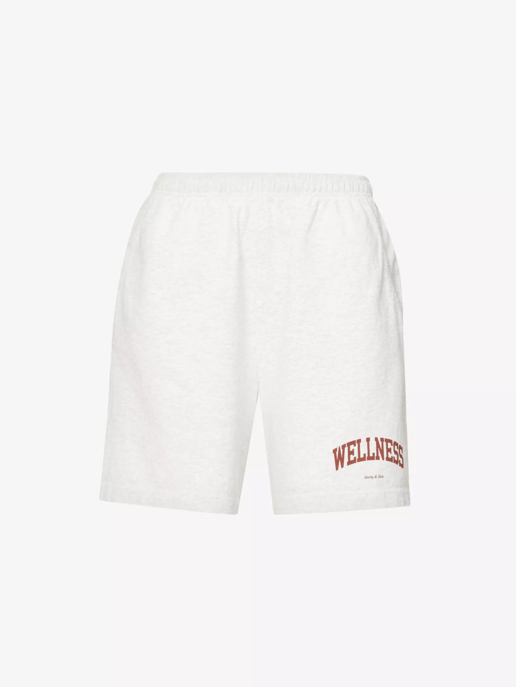 SPORTY & RICH Wellness Slogan Print Marl Grey 80s Style Athleisure Shorts - House Of Huntington