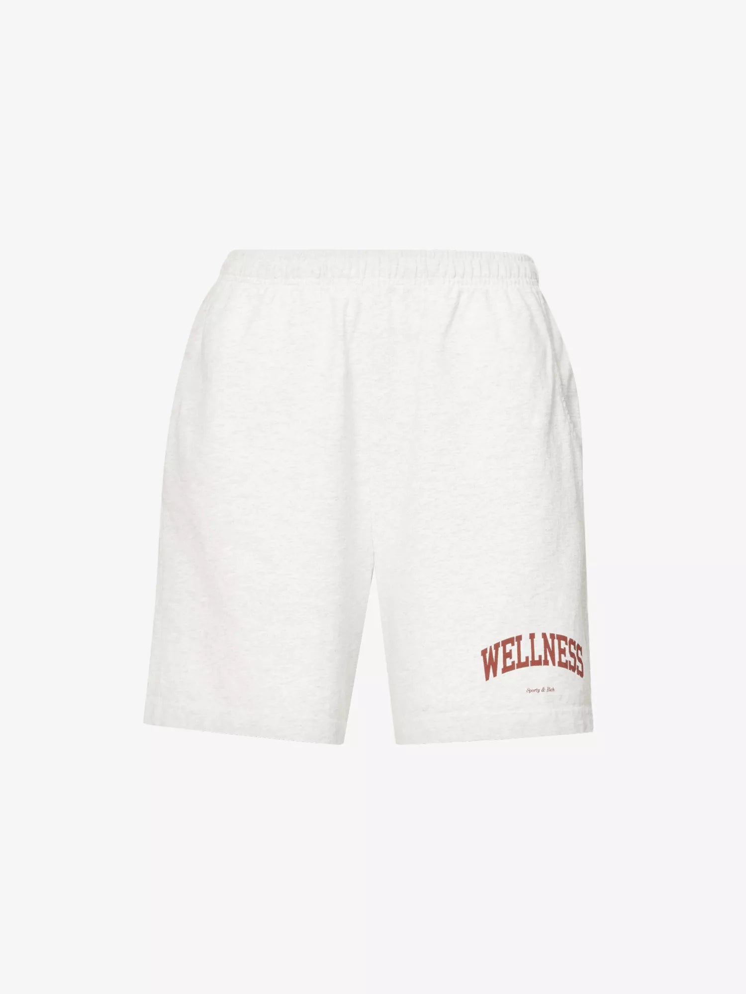 SPORTY & RICH Wellness Slogan Print Marl Grey 80s Style Athleisure Shorts - House Of Huntington