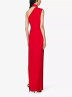 Monot Red One Shoulder Thigh High Slit Gown - House Of Huntington