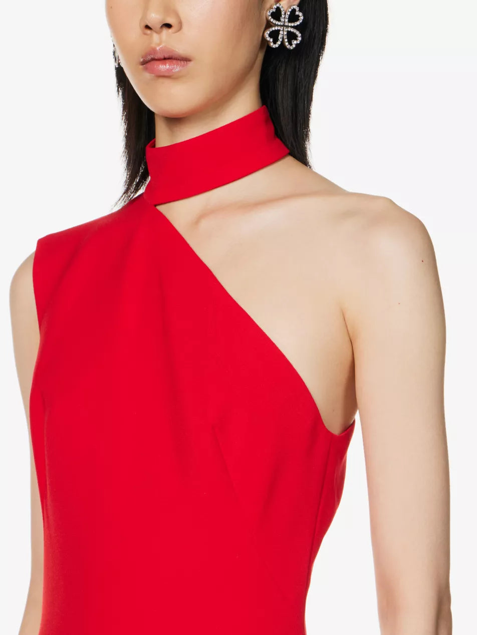 Monot Red One Shoulder Thigh High Slit Gown - House Of Huntington