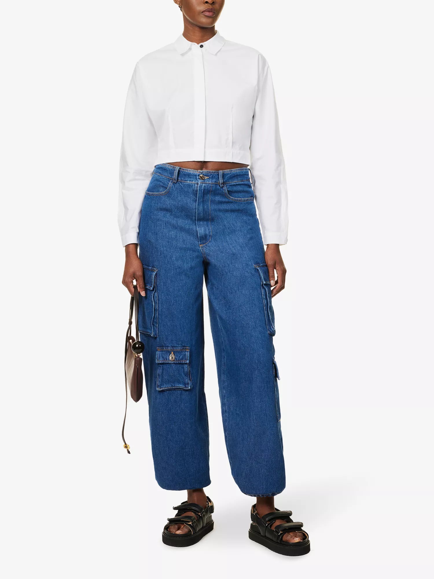 THE FRANKIE SHOP Hailey Patch-Pocket Straight-Leg High-Rise Blue Jeans - House Of Huntington