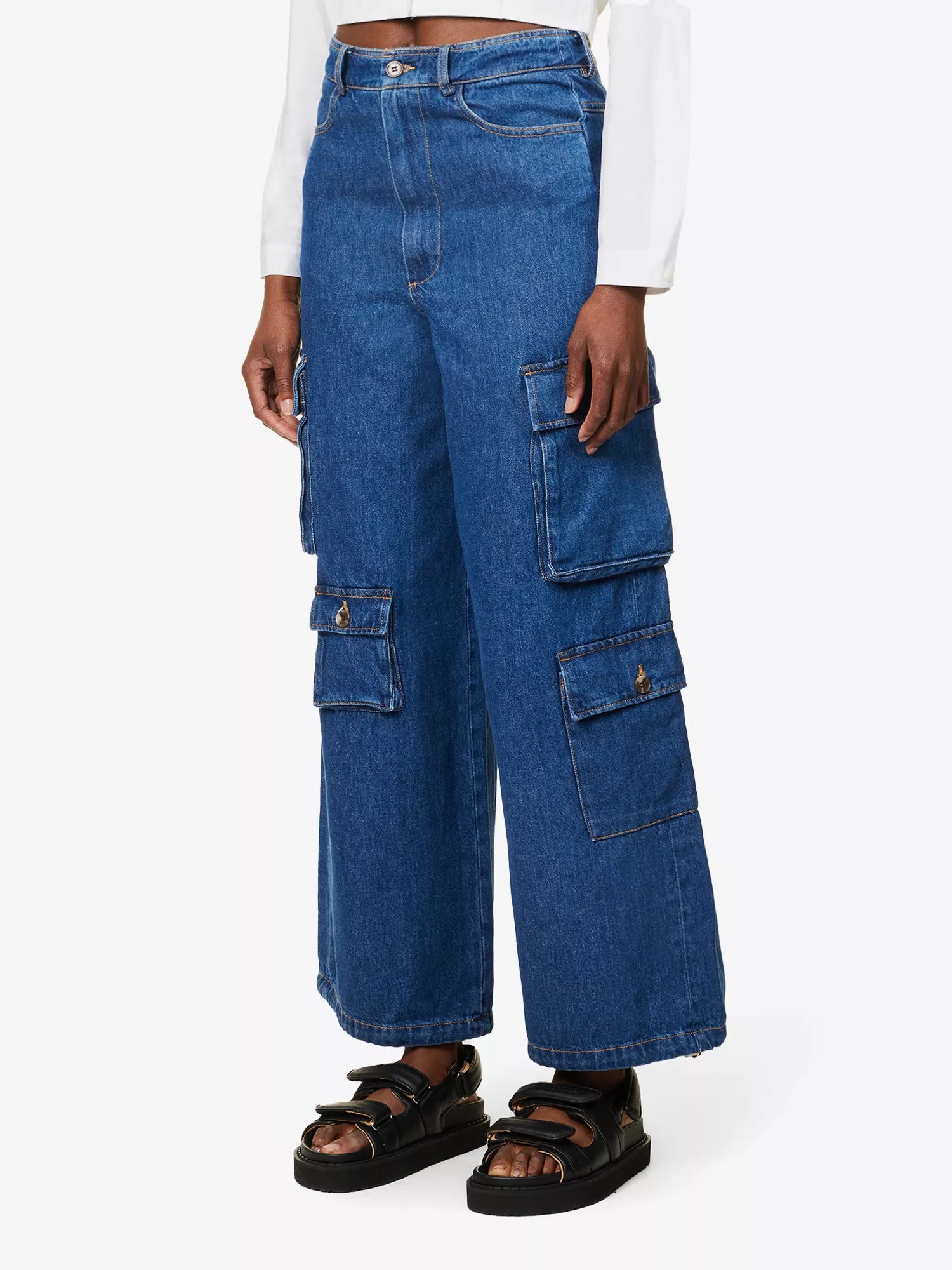 THE FRANKIE SHOP Hailey Patch-Pocket Straight-Leg High-Rise Blue Jeans - House Of Huntington