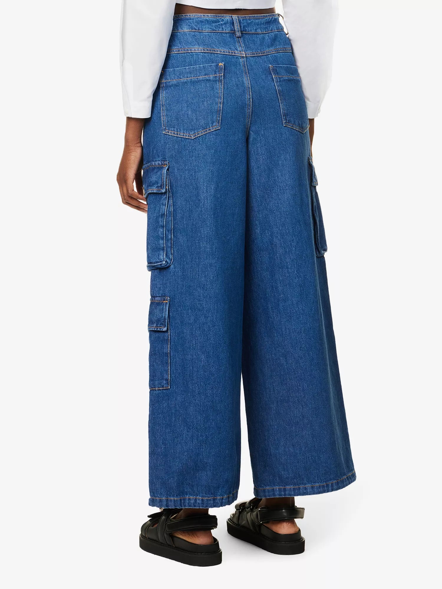 THE FRANKIE SHOP Hailey Patch-Pocket Straight-Leg High-Rise Blue Jeans - House Of Huntington