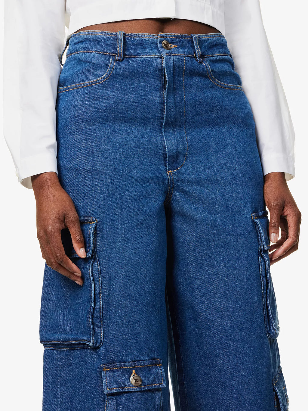THE FRANKIE SHOP Hailey Patch-Pocket Straight-Leg High-Rise Blue Jeans - House Of Huntington