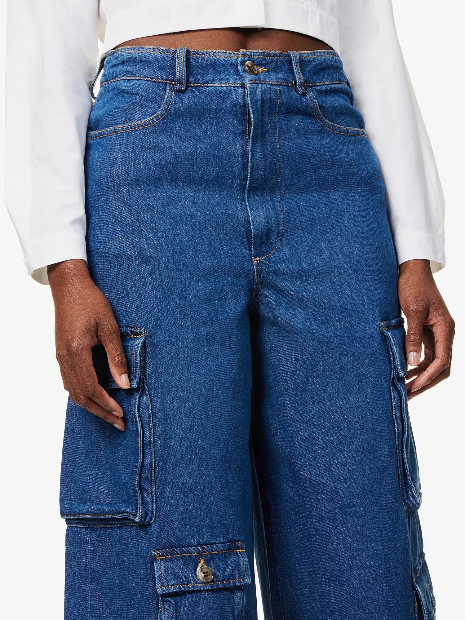 THE FRANKIE SHOP Hailey Patch-Pocket Straight-Leg High-Rise Blue Jeans - House Of Huntington