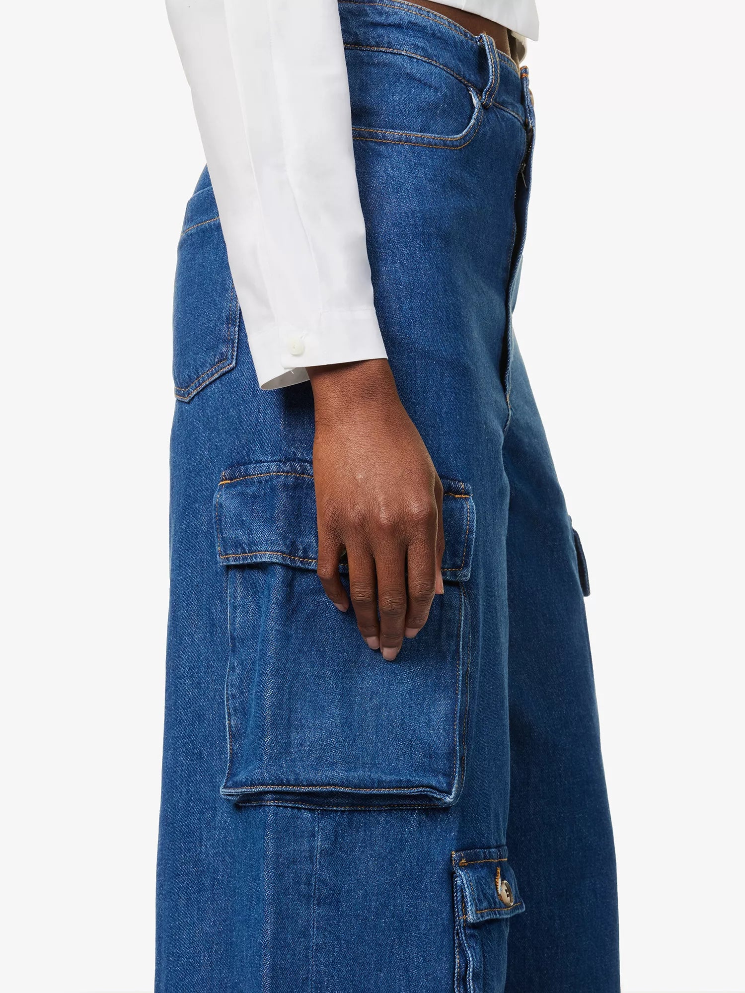 THE FRANKIE SHOP Hailey Patch-Pocket Straight-Leg High-Rise Blue Jeans - House Of Huntington