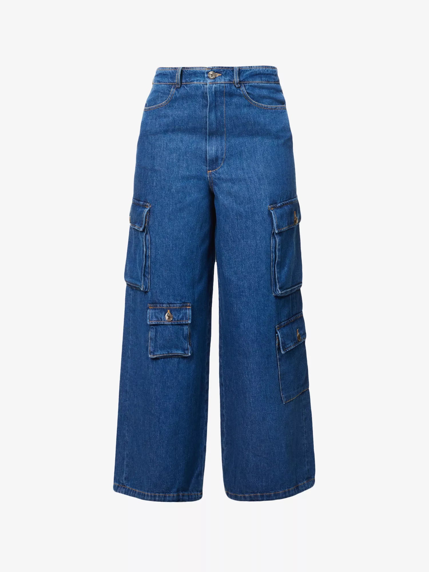 THE FRANKIE SHOP Hailey Patch-Pocket Straight-Leg High-Rise Blue Jeans - House Of Huntington