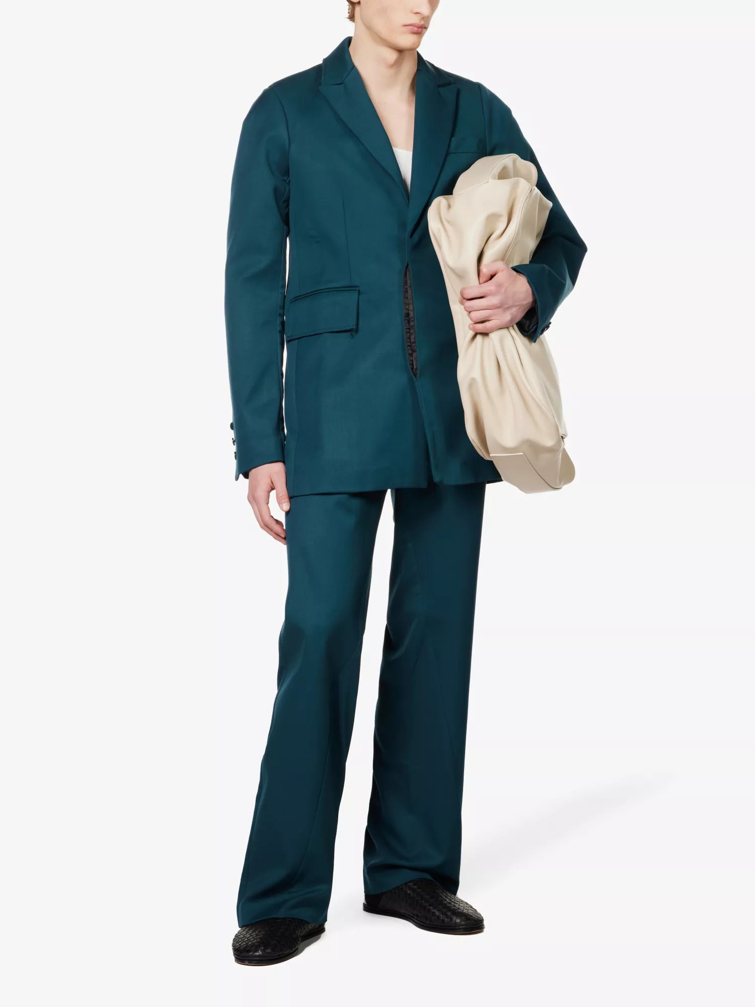 BIANCA SAUNDERS Akiel Green Single Breasted Bonded Wool Blazer Jacket - House Of Huntington