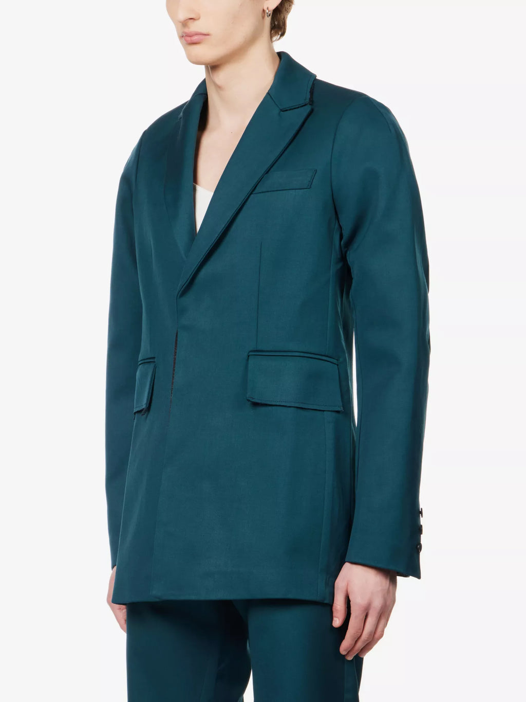 BIANCA SAUNDERS Akiel Green Single Breasted Bonded Wool Blazer Jacket - House Of Huntington