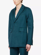BIANCA SAUNDERS Akiel Green Single Breasted Bonded Wool Blazer Jacket - House Of Huntington