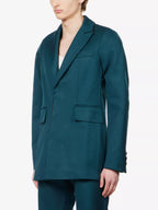 BIANCA SAUNDERS Akiel Green Single Breasted Bonded Wool Blazer Jacket - House Of Huntington