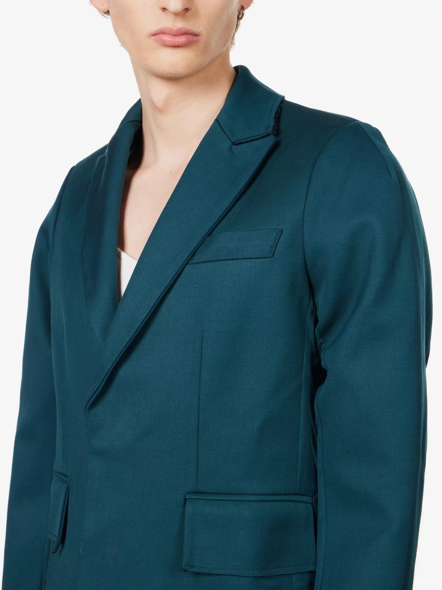 BIANCA SAUNDERS Akiel Green Single Breasted Bonded Wool Blazer Jacket - House Of Huntington