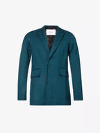 BIANCA SAUNDERS Akiel Green Single Breasted Bonded Wool Blazer Jacket - House Of Huntington