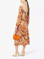 RIXO London Kamilla Paisley Criss Cross Halter Cut Out Midi Georgette Sleeve Dress - House Of Huntington