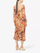 RIXO London Kamilla Paisley Criss Cross Halter Cut Out Midi Georgette Sleeve Dress - House Of Huntington