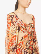 RIXO London Kamilla Paisley Criss Cross Halter Cut Out Midi Georgette Sleeve Dress - House Of Huntington