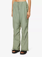 ANINE BING Reid Ruched Wide-Leg Mid-Rise Green Relaxed Shell Trousers - House Of Huntington