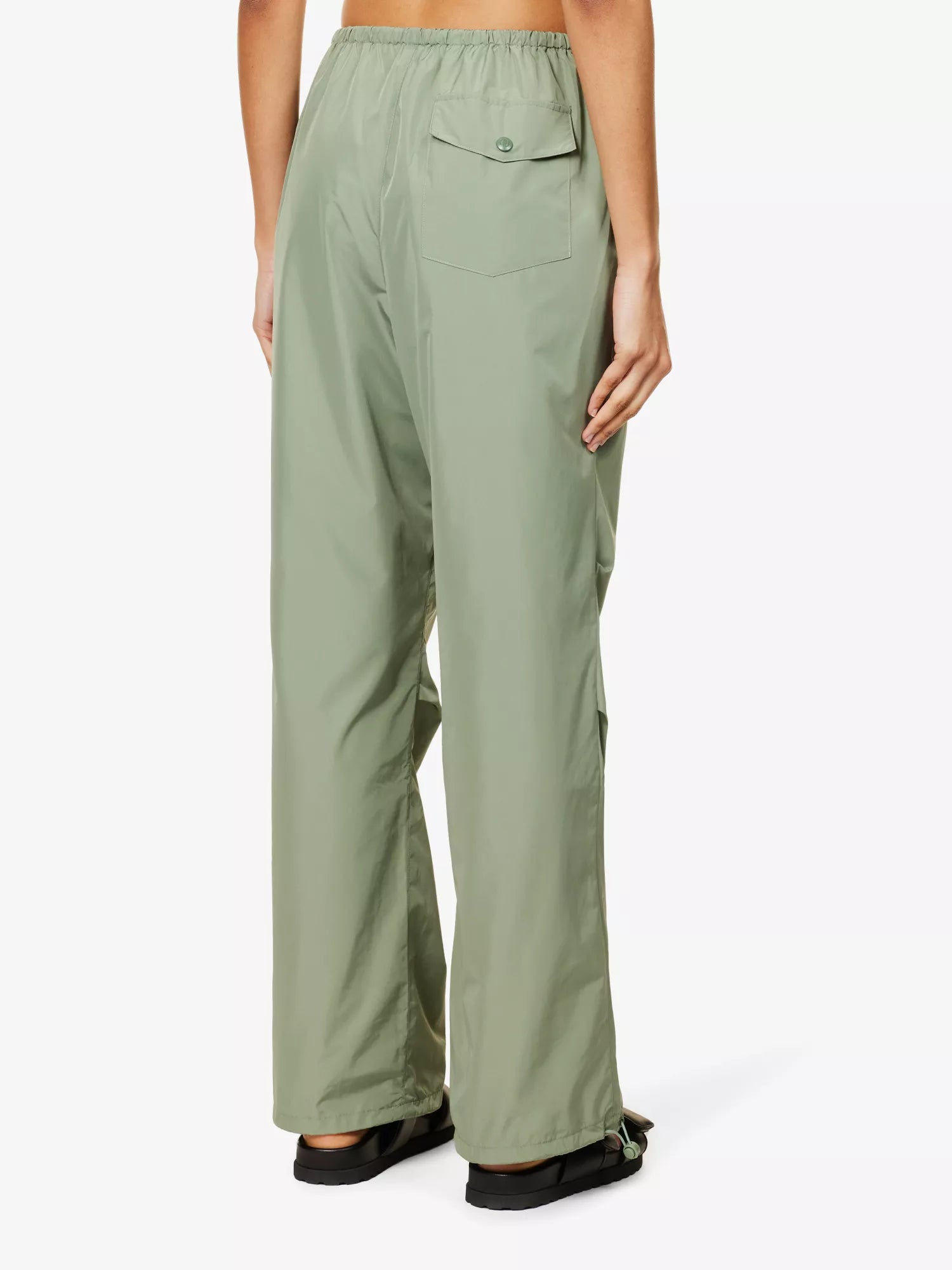 ANINE BING Reid Ruched Wide-Leg Mid-Rise Green Relaxed Shell Trousers - House Of Huntington